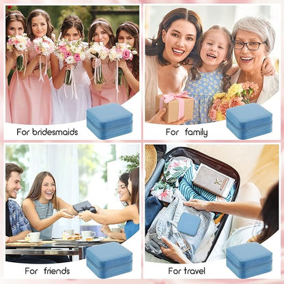 Taiyin 6 Pcs Travel Jewelry Case Organizer Bridesmaid Gift Boxes Mini Storage Organizer Box(Blue)