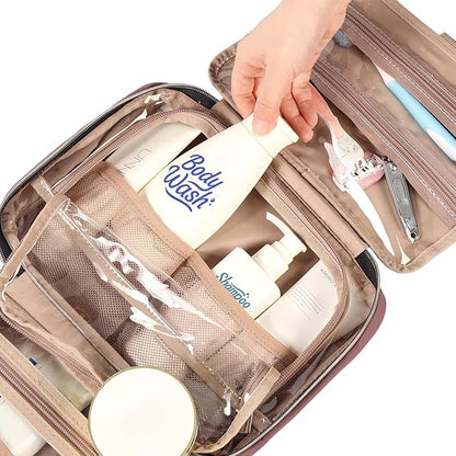 NISHEL Travel Toiletry Bag for women, Portable Hanging Organizer for Travel-Sized Shampoo, Conditioner, Brushes Set, Makeup Accessories, Medium Size, Rosewood-Pink
