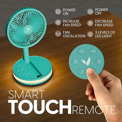 VENTY Portable Fan - Wireless Battery Operated Fan - 4 Speeds - LED Lighting - Carry Case & Remote Control - Cruise Travel - Outdoor Travel RV Power Bank With USB-C Port (Mint with Case)