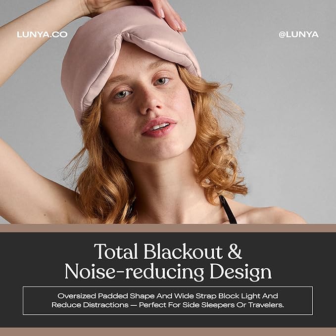 Lunya Weighted Silk Sleep Mask – Mulberry Silk Eye Cover with Cooling Glass Beads, Noise-Reducing Fit, Washable Fabric, and Travel Pouch – Sleeping Mask for Men and Women - Delicate Pink - Small