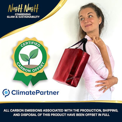 Nush Nush Shiny Red Gift Bags Bulk -Set of 60 Mediums Size, Bulk Gift Bags with Handles - Reusable Goodie Bag for Christmas Gifts, Halloween Treats, Birthday Presents, Small Business - 8Wx4Dx10H