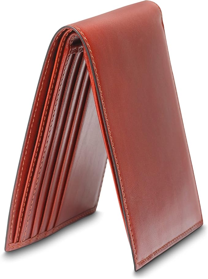 Bosca Men's Old Italian Leather Wallet RFID Blocking Modern Bifold Executive Design 8 Card Slots, Made in Italy - Cognac Brown