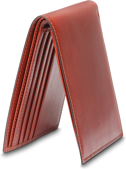 Bosca Men's Old Italian Leather Wallet RFID Blocking Modern Bifold Executive Design 8 Card Slots, Made in Italy - Cognac Brown