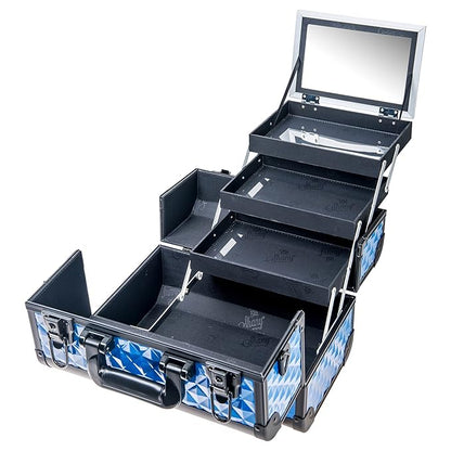 SHANY Premier Fantasy Professional Makeup Train Case Cosmetic Box Portable Makeup Case Organizer Jewelry storage with Locks, 3 Trays,Makeup Brush Holder and Cosmetics Mirror - Divine Blue