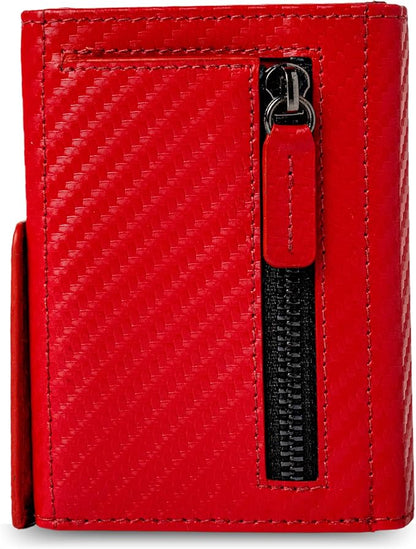 BULL GUARD Trifold RFID Blocking Front Pocket Wallet for Men, Secured Card Slots & Coin Pocket with Magnetic Closure, Durable & Modern Leather Design in Carbon Red Passion