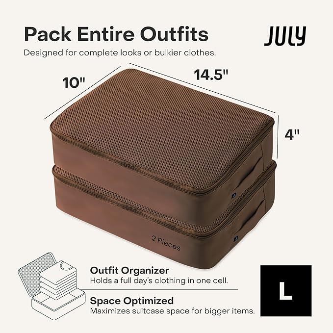 Packing Cells - 4 Set Packing Cubes Luggage Organizer Bags (S, M, 2 x L), Must-Have Suitcase Organizer for Travel, Road Trip & Camping Accessories, Stain-proof, Washable, 3 Sizes - Dark Brown