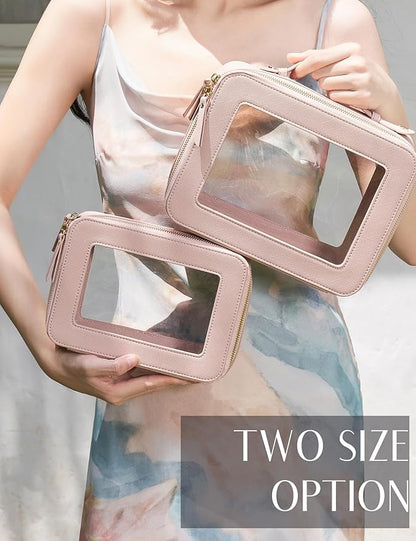 Popvibe Clear Makeup Bag Travel Cosmetic Case Transparent Toiletry Bag with Zipper, Portable Make Up Organizer Traveling Compact Car Bag for Essentials