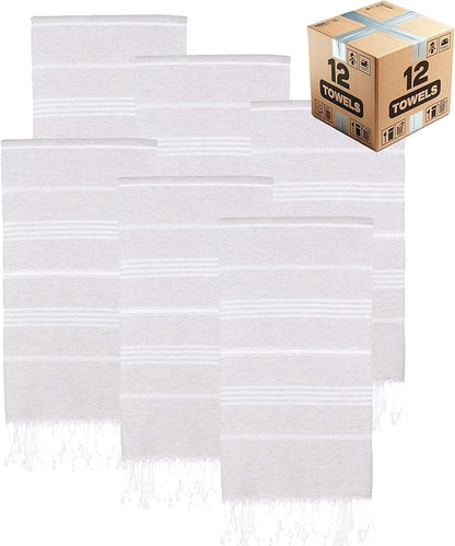 Turkish Beach Towels, Bulk Case of 12 | Oversized, Quick Dry, Sand Free | 100% Cotton, Large 38x71 Towels for Beach, Pool, Travel | Ultra-Soft, Compact, Absorbent | Light Gray