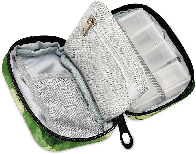 Green Plaid Clovers St. Patrick Cute Pill Organizer Weekly Travel Pill Box 7 Day Large Capacity Pill Dispenser Case with 8 Pill Container Daily Pill Box Organizer Vitamin Holder Pill Bot