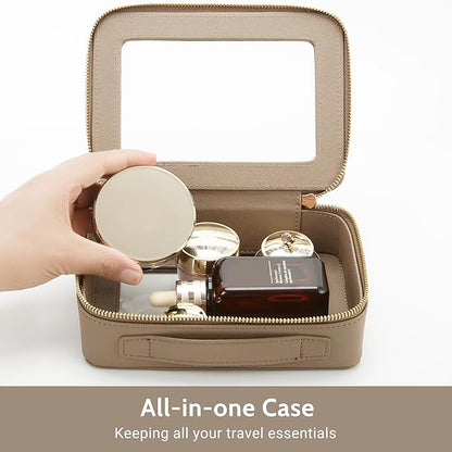 Aveniee Clear Makeup Bag Set (2-Piece Mini & Midi) - Travel Toiletry Organizer for Women, Waterproof Cosmetic Pouch & Car Accessory for Travel Size Toiletries, Taupe