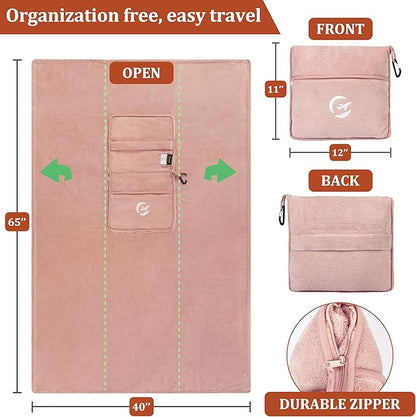 Tirrinia Soft Travel Blanket Pillow, 3-in-1 Foldable Airplane Throw Blanket, Long Flight Essentials, Car Pillow, Lightweight Travel Accessories