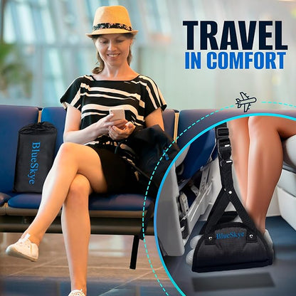 Airplane Foot Hammock for Plane Travel with Flat Base, Airplane Travel Essentials for Long Haul Flying – Foot Rest for use in Car, Office & Home – BlueSkye