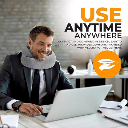 EdgeVoy™ Travel Neck Pillow, Memory Foam Travel Pillow for Airplanes, 360º Ergonomic Design, Asymmetrical Sides, Washable Modal Cover, Ideal for Travel, Car Rides, & Home Use (Gray)