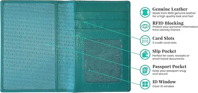 Personalized Monogrammed Teal Leather RFID Passport Wallet