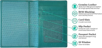 Personalized Monogrammed Teal Leather RFID Passport Wallet and Luggage Tag