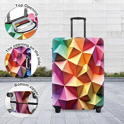 Abstract Geometric Luggage Cover, 3D Gradient Polygons Waterproof Anti-Scratch Suitcase Protector, Modern Travel Case