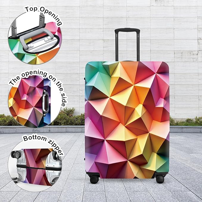 Abstract Geometric Luggage Cover, 3D Gradient Polygons Waterproof Anti-Scratch Suitcase Protector, Modern Travel Case
