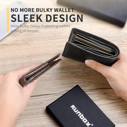 RUNBOX AirTag-Wallet-Mens-Slim-RFID Blocking Wallets Leather with Bill Compartment Air Tag Bifold Card Holder Wallet Gifts for Men Dad