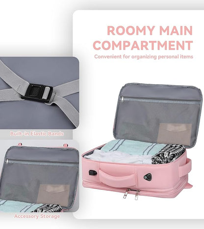 Travel Laptop Backpack for Women, 50L Expandable Extra Large Backpack,Carry On Backpack, Water Resistant Big Bag Anti-Theft Business Daypack Fits 17 Inch Laptop with USB Port, Pink