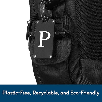 Premium 3-Layer Aluminum Luggage Tags by Fortuna - Easy to Claim, Laser-Engraved, Plastic-Free, and Eco-Friendly Luggage Tag Holders, 2-Pack, Black (P)