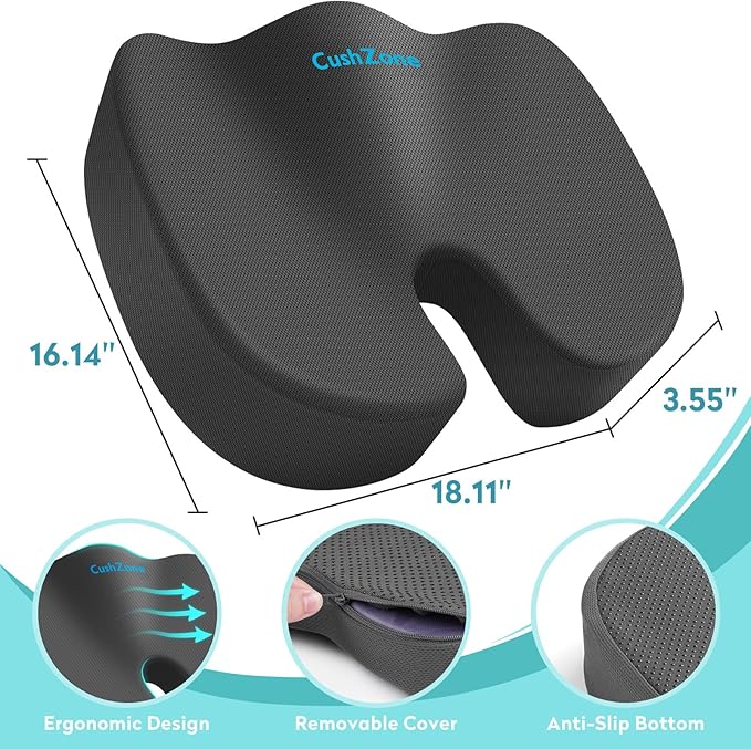 Office Chair Seat Cushion, Cooling Gel Enhanced Memory Foam Cushion for Long Sitting - Back, Sciatica, Coccyx, Tailbone Pain Relief Pillow - for Office, Gaming, Car, Wheelchair - Grey, X-Large