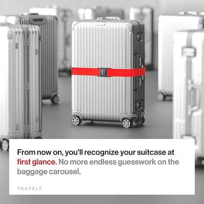 TRAVELY Luggage Straps - Particularly conspicuous & Secure - Incl. 4 Name Tags - Luggage Strap Ideal crosswise - [Set of 4]