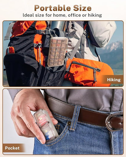 Weekly Pill Organizer 3x a Day - 7 Day Pill Box with 21 Compartments (Morning/Noon/Night), BPA-Free Daily Pill Case, Portable Medicine Organizer for Vitamins, Supplements & Medication【Upgrade】 (Brown)