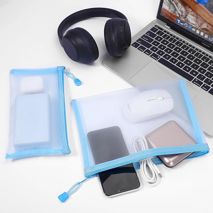 12 Pieces Zipper Nylon Mesh Pouch, Mesh Cosmetic Bags Makeup Bags Pencil Case, Multipurpose Travel Bags for Cosmetic School Office Supplies and Travel Accessories (Sky Blue, A5)