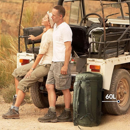 Haimont Large Duffle Bag Backpack for Men Women, 60L Convertible Travel Duffel Bags with Shoes Compartment, Carry on Durable Duffle for Sports Gym Hiking Camping, Water-resistant, Army Green