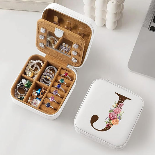 Parima Christmas Stocking Stuffers Gifts for Teenage Girls Women - Personalized Birthday Gifts for Mother, Women Gift Idea, Initial Travel Jewelry Case Box for Her Jewelry Organizer - Letter J, White