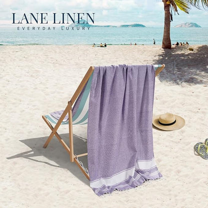 LANE LINEN Beach Towels 4 Pack Oversized - Turkish Towel Set, Pre-Washed Oversized Beach Towel, Quick Dry Beach Towels for Travel, Large Pool Towels, 39"x71" - Day Break