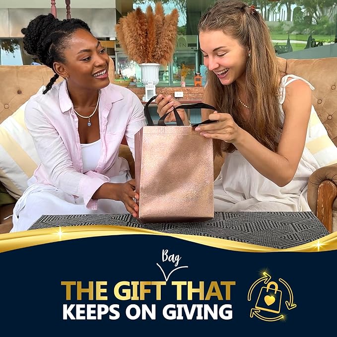 Nush Nush Rose Gold Gift Bags Bulk Medium Size - Set of 30 Reusable Bulk Gift Bags with Handles - Perfect Party Goodie Bag for Adults, Bridal Shower, Christmas, Events, Birthday - 8Wx4Dx10H