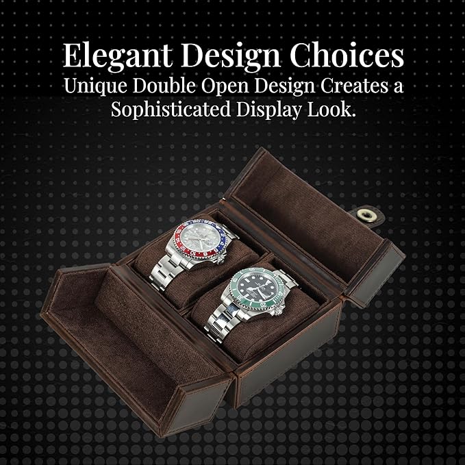 Dual-Opening Leather Watch Box with Detachable Cushions – Stylish Travel Watch Case for 2 Watches - Magnetic Snap Closure, Brown