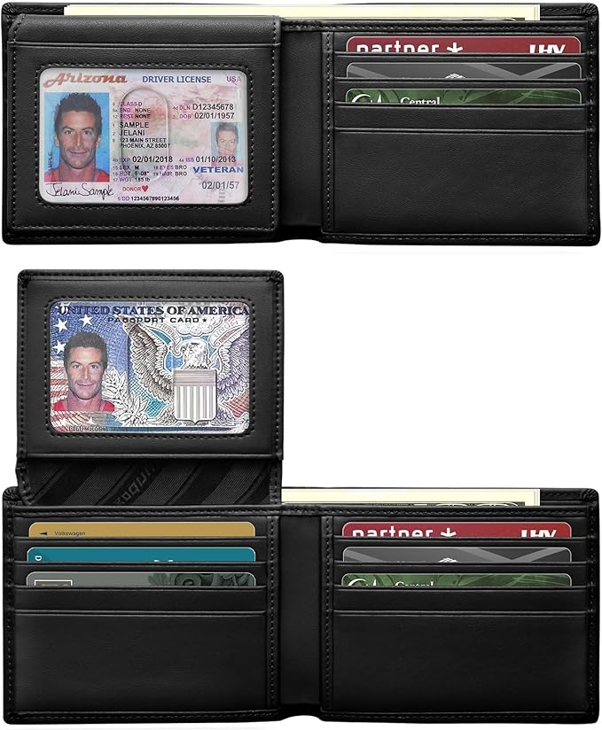 Genuine Leather Wallet for Men 12 Cards Mens Wallet Bifold Rfid Blocking with 2 ID Windows Card Holder Wallet with Gift Box