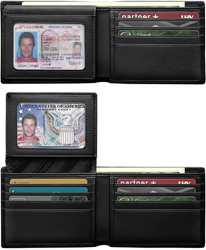 Genuine Leather Wallet for Men 12 Cards Mens Wallet Bifold Rfid Blocking with 2 ID Windows Card Holder Wallet with Gift Box