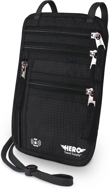 HERO Neck Wallet, RFID Blocking Passport Holder - Easy to Conceal and Pouch