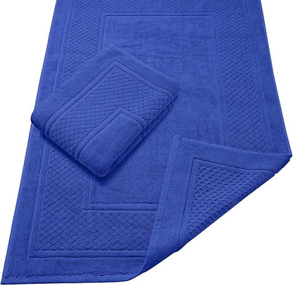 Avalon Towels Blue Bath Mat - 100% Cotton Set of 2 Absorbent Bathmat - Bathroom Mats Quick Dry Bath Mats for Bathrooms (22x34 Inches)