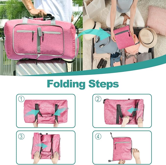 Dimayar 85L Travel Duffle Bag for Men Women - Foldable Duffel Bag with Shoes Compartment - Overnight Bags Waterproof & Tear Resistant(Pink)