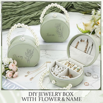 Weysat 8 Pack Travel Jewelry Case Bulk Mini Bridesmaid Jewelry Box Small Earring Storage Organizer for Women Proposal Gifts(Green, Leather)