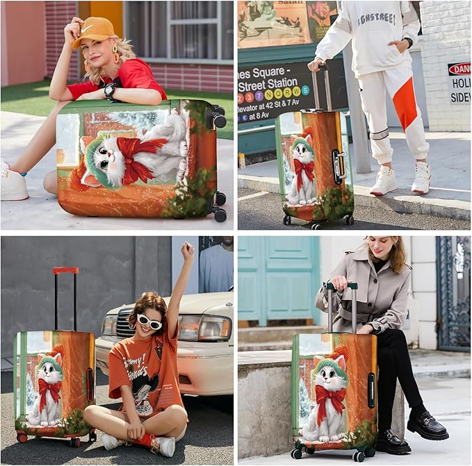 FOREVER QUEEN Cute cat Luggage Cover Suitcase Protector Suitcase Cover Anti-Scratch,Stretchable Bag Cover Washable Durable Polyester