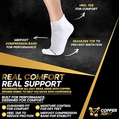 CopperJoint Black Ankle Compression Socks for Women- Breathable Copper Compression Socks Men, Low Cut Sock With Arch Support