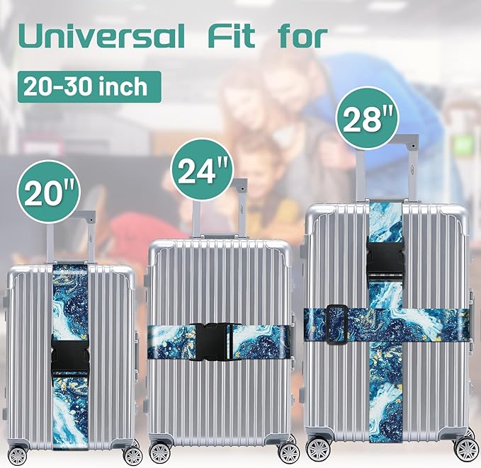 Slohif Luggage Straps for Suitcases Travel Belt Accessories Luggage Connector Identifiers Over Handle with Buckle Unique Nylon Adjustable Strap for Sleeping Bag Car Seat Sea Wave (2 Pack)