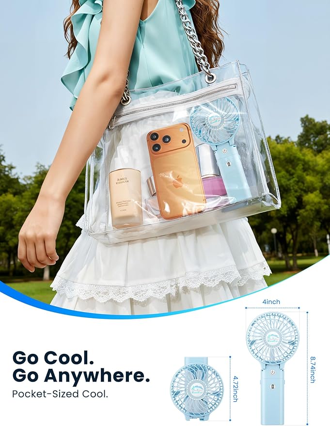 HandFan 5200mAh Handheld Fan Rechargeable, 20H Runtime Hand Fan, 3 Speeds Strong Airflow, Personal 180° Foldable Portable Fans for Travel/Summer/Concerts/Lash/Commute, Gifts for Women (Blue)