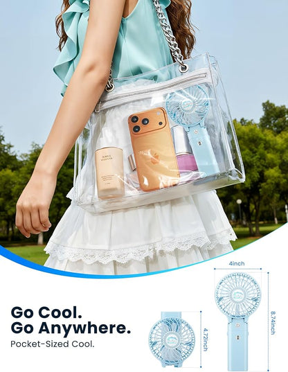 HandFan 5200mAh Handheld Fan Rechargeable, 20H Runtime Hand Fan, 3 Speeds Strong Airflow, Personal 180° Foldable Portable Fans for Travel/Summer/Concerts/Lash/Commute, Gifts for Women (Blue)