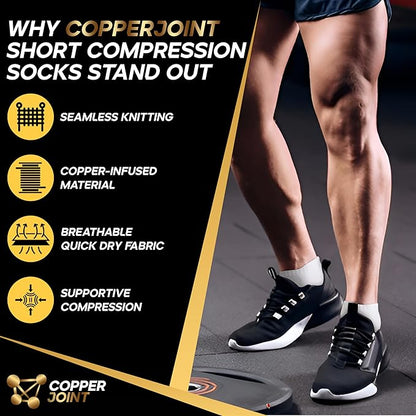 CopperJoint Black Ankle Compression Socks for Women- Breathable Copper Compression Socks Men, Low Cut Sock With Arch Support