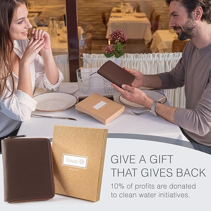 Full Grain Leather Passport Holder for 2 Passports - Dual Passport Holder and Travel Documents Organizer - RFID Travel Wallet for Couples - Dark Brown