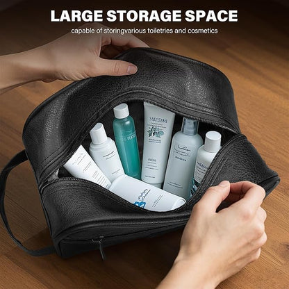 Lee Toiletry Bag for Men, PU Leather Travel Dopp Kit, Water-Resistant Men's Shaving Kit Bathroom Organizer, Gifts for Men