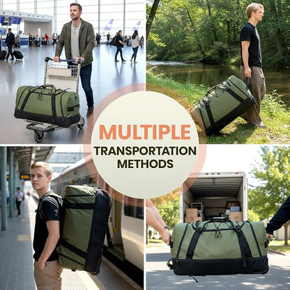 Fanwoli 85L 100L Large Rolling Duffle Bag with Shoes Compartment, 30’’ Expandable & Foldable Heavy Duty Water Resistant Travel Backpack, Convertible Foldable Duffel for Gym Camping Weekender