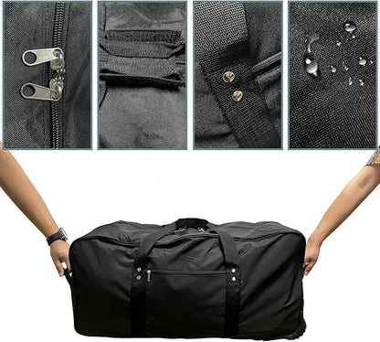 29-Inch Foldable duffle bag with Wheels - Extra Large Rolling Duffel Bag with Wheels, Foldable Heavy-Duty Cargo Duffel for Travel, Camping & Moving, Water-Resistant 600D Oxford, Black