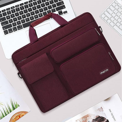 MOSISO Laptop Shoulder Bag 15.6 inch, 15-15.6 inch Computer Bag Compatible with MacBook Pro 16 inch, HP, Dell, Lenovo, Notebook with 2 Raised&1 Flapover&1 Horizontal Pocket&Handle&Belt, Wine Red